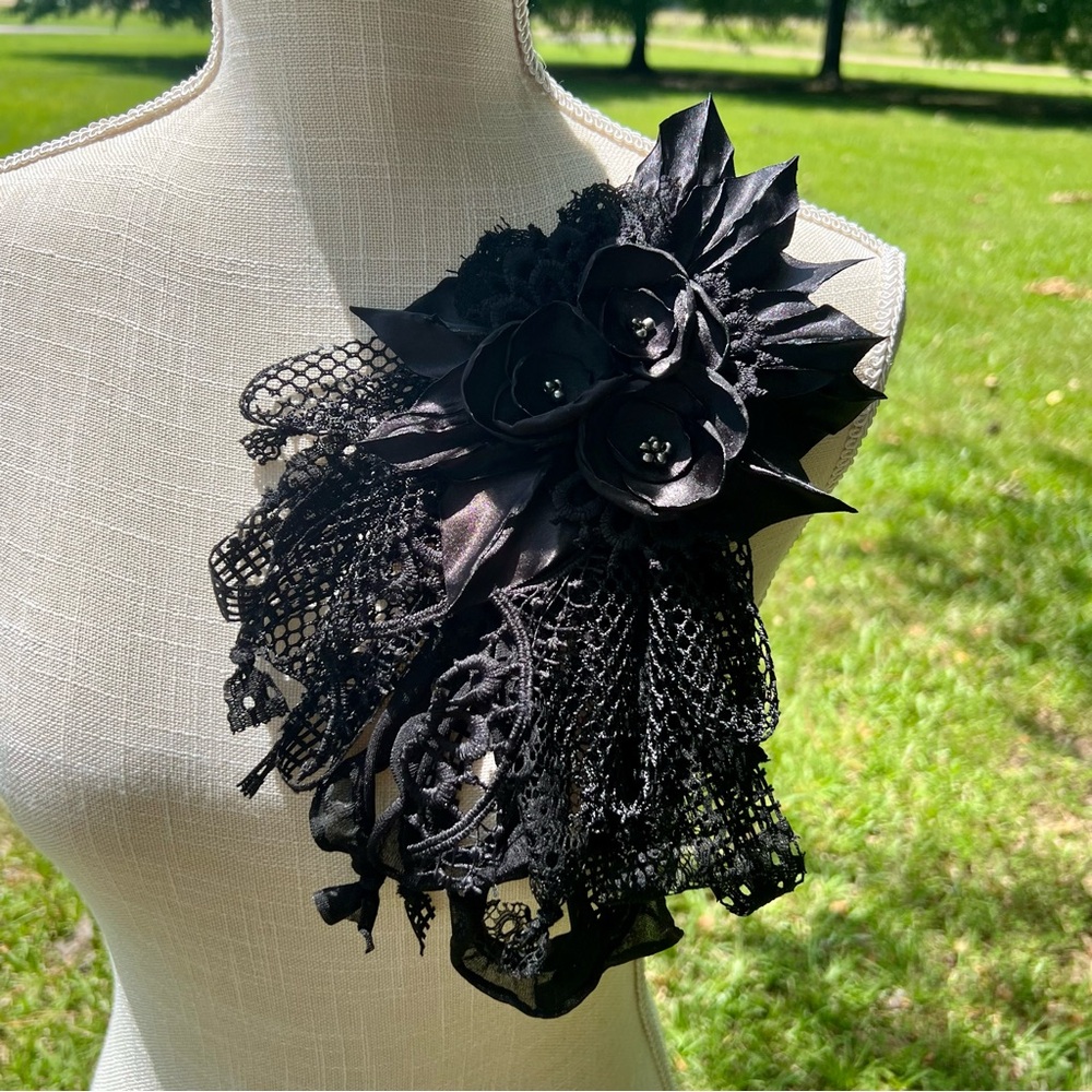 Classy Black Scrappy Flower Pin
